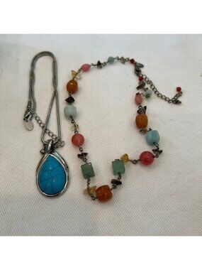 2 Lia Sophia necklaces Mohave Genuine Turquoise and Agate stones necklace